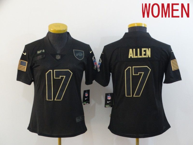 Women Buffalo Bills #17 Allen Black Black Retro Gold Lettering 2020 Nike NFL Jersey->women nfl jersey->Women Jersey